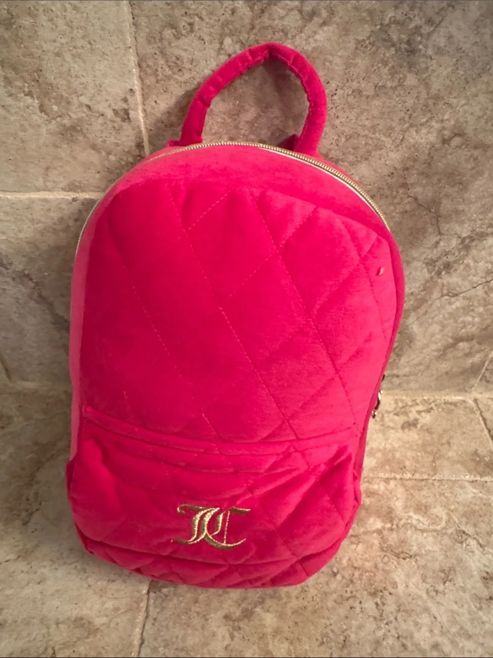 NWOT juicy couture backpack pillow Plush Quilted Pink decor  -small Flaw